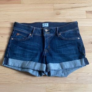 Hudson Denim Cuffed Shorts- Dark Wash Blue, 28